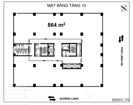 Mặt bằng tầng 10 ROX Tower 88 Láng Hạ, sàn 864 m² hướng ra phố Láng Hạ
